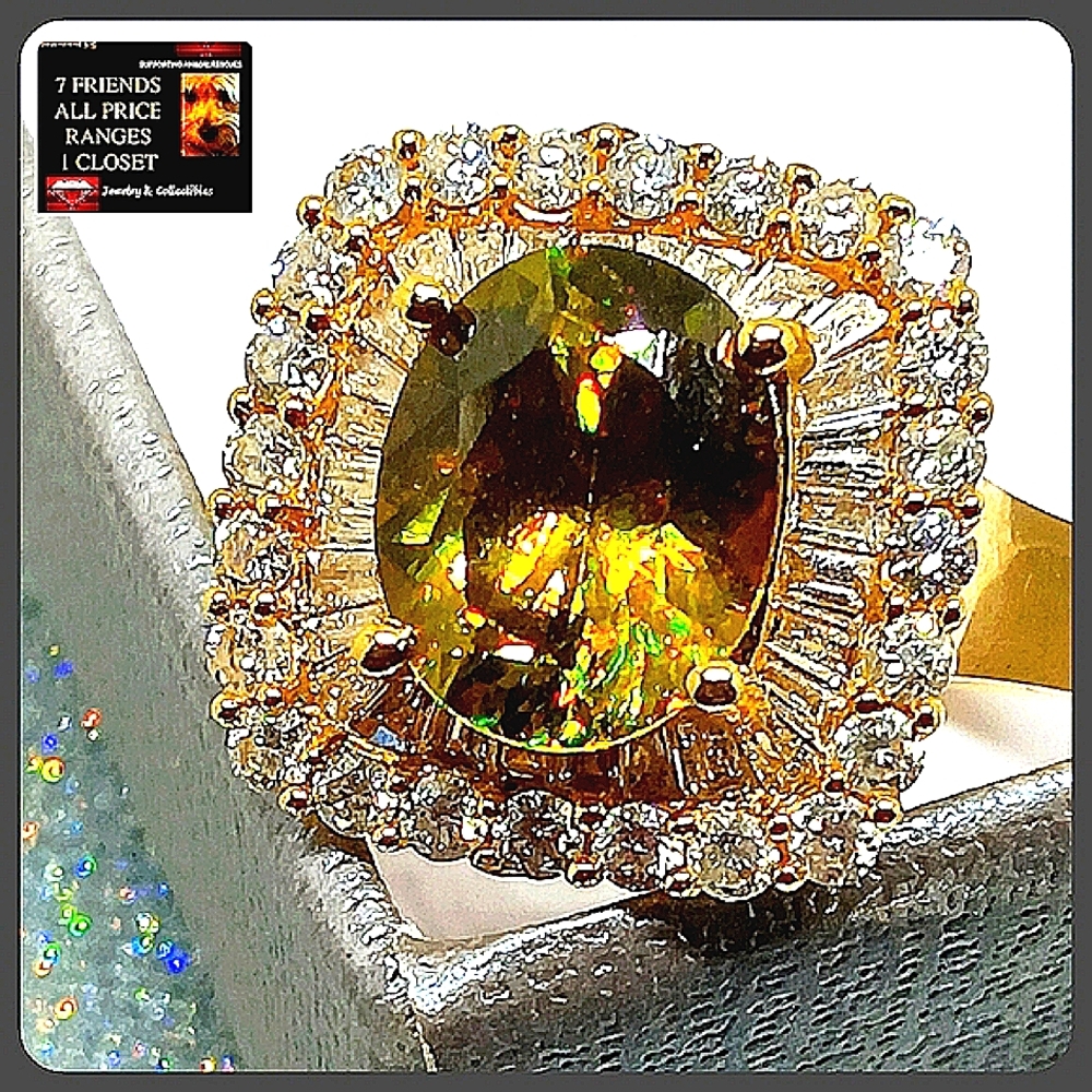 Sphene & Diamond 14 K Solid Gold Ring